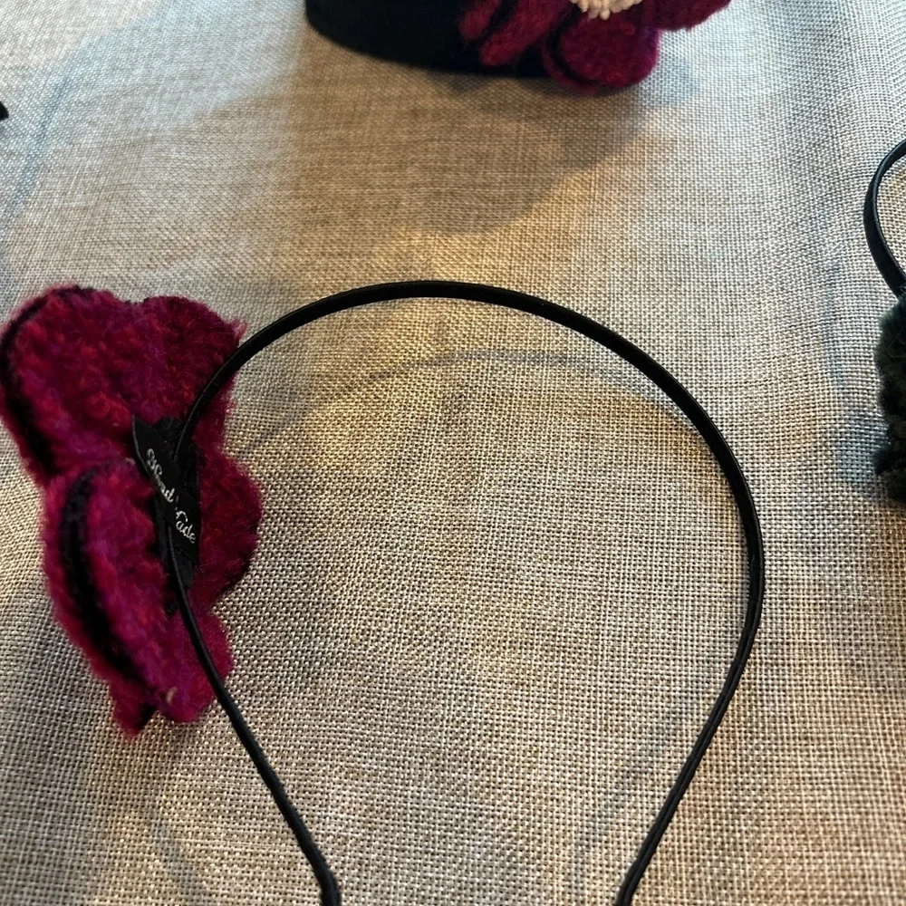 Set of 5 Floral Headbands - Blue, Black, Pink